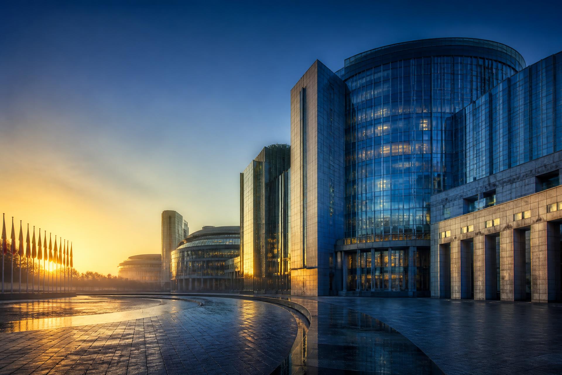 A government institutional district at sunrise
